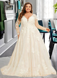 Melissa Ball-Gown/Princess V-neck Court Train Tulle Lace Wedding Dress UKP0016965