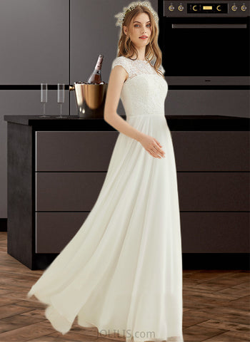 Frances A-Line Scoop Floor-Length Chiffon Lace Wedding Dress UKP0016966