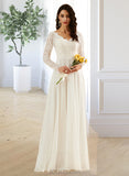 Claudia A-Line V-neck Sweep Train Chiffon Wedding Dress With Lace UKP0016967