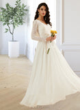 Claudia A-Line V-neck Sweep Train Chiffon Wedding Dress With Lace UKP0016967