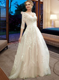 Itzel A-Line V-neck Court Train Tulle Lace Wedding Dress With Sequins UKP0016968