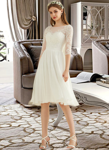 Cindy A-Line Scoop Neck Knee-Length Chiffon Lace Wedding Dress With Sequins UKP0016969