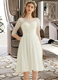 Cindy A-Line Scoop Neck Knee-Length Chiffon Lace Wedding Dress With Sequins UKP0016969