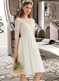 Cindy A-Line Scoop Neck Knee-Length Chiffon Lace Wedding Dress With Sequins UKP0016969