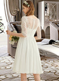 Cindy A-Line Scoop Neck Knee-Length Chiffon Lace Wedding Dress With Sequins UKP0016969