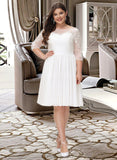 Cindy A-Line Scoop Neck Knee-Length Chiffon Lace Wedding Dress With Sequins UKP0016969