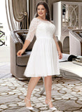 Cindy A-Line Scoop Neck Knee-Length Chiffon Lace Wedding Dress With Sequins UKP0016969