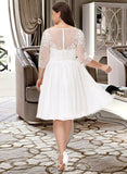 Cindy A-Line Scoop Neck Knee-Length Chiffon Lace Wedding Dress With Sequins UKP0016969