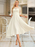 Jaden A-Line Scoop Neck Asymmetrical Chiffon Lace Wedding Dress With Beading Sequins UKP0016972