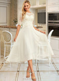 Jaden A-Line Scoop Neck Asymmetrical Chiffon Lace Wedding Dress With Beading Sequins UKP0016972