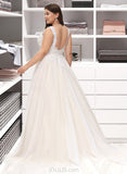 Elisa Ball-Gown/Princess V-neck Court Train Tulle Lace Wedding Dress UKP0016973