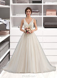 Elisa Ball-Gown/Princess V-neck Court Train Tulle Lace Wedding Dress UKP0016973