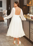 LuLu A-Line V-neck Tea-Length Chiffon Wedding Dress UKP0016974