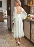 LuLu A-Line V-neck Tea-Length Chiffon Wedding Dress UKP0016974