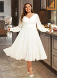 LuLu A-Line V-neck Tea-Length Chiffon Wedding Dress UKP0016974