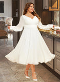 LuLu A-Line V-neck Tea-Length Chiffon Wedding Dress UKP0016974