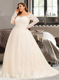 Rowan Ball-Gown/Princess Off-the-Shoulder Chapel Train Tulle Lace Wedding Dress UKP0016975