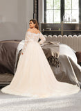 Rowan Ball-Gown/Princess Off-the-Shoulder Chapel Train Tulle Lace Wedding Dress UKP0016975