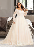 Rowan Ball-Gown/Princess Off-the-Shoulder Chapel Train Tulle Lace Wedding Dress UKP0016975