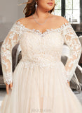 Rowan Ball-Gown/Princess Off-the-Shoulder Chapel Train Tulle Lace Wedding Dress UKP0016975