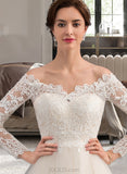 Rowan Ball-Gown/Princess Off-the-Shoulder Chapel Train Tulle Lace Wedding Dress UKP0016975