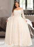 Rowan Ball-Gown/Princess Off-the-Shoulder Chapel Train Tulle Lace Wedding Dress UKP0016975