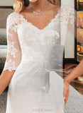 Aliza A-Line V-neck Asymmetrical Chiffon Lace Wedding Dress With Ruffle Lace UKP0016976