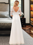 Aliza A-Line V-neck Asymmetrical Chiffon Lace Wedding Dress With Ruffle Lace UKP0016976