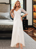 Aliza A-Line V-neck Asymmetrical Chiffon Lace Wedding Dress With Ruffle Lace UKP0016976