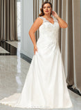 Violet Ball-Gown/Princess V-neck Sweep Train Satin Lace Wedding Dress With Ruffle Beading Sequins UKP0016977