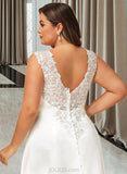 Violet Ball-Gown/Princess V-neck Sweep Train Satin Lace Wedding Dress With Ruffle Beading Sequins UKP0016977