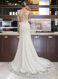 Reyna Trumpet/Mermaid Scoop Neck Court Train Lace Wedding Dress UKP0016978