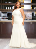 Reyna Trumpet/Mermaid Scoop Neck Court Train Lace Wedding Dress UKP0016978