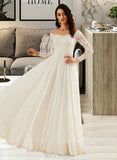 Natalya A-Line Off-the-Shoulder Sweep Train Chiffon Wedding Dress With Lace UKP0016980