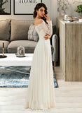 Natalya A-Line Off-the-Shoulder Sweep Train Chiffon Wedding Dress With Lace UKP0016980