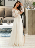 Natalya A-Line Off-the-Shoulder Sweep Train Chiffon Wedding Dress With Lace UKP0016980