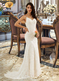 Carmen Trumpet/Mermaid V-neck Court Train Lace Wedding Dress UKP0016981