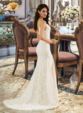 Carmen Trumpet/Mermaid V-neck Court Train Lace Wedding Dress UKP0016981