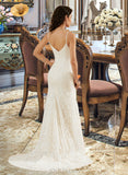 Carmen Trumpet/Mermaid V-neck Court Train Lace Wedding Dress UKP0016981