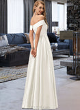 Maddison Ball-Gown/Princess Off-the-Shoulder Floor-Length Satin Wedding Dress UKP0016983