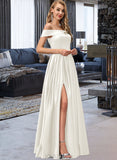 Maddison Ball-Gown/Princess Off-the-Shoulder Floor-Length Satin Wedding Dress UKP0016983