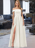 Maddison Ball-Gown/Princess Off-the-Shoulder Floor-Length Satin Wedding Dress UKP0016983