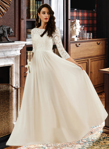 Paige A-Line Scoop Neck Sweep Train Chiffon Wedding Dress With Lace UKP0016984