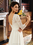 Paige A-Line Scoop Neck Sweep Train Chiffon Wedding Dress With Lace UKP0016984