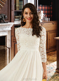 Paige A-Line Scoop Neck Sweep Train Chiffon Wedding Dress With Lace UKP0016984