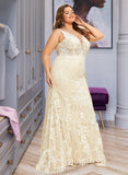 Sherlyn Trumpet/Mermaid V-neck Chapel Train Tulle Lace Wedding Dress UKP0016985