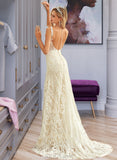 Sherlyn Trumpet/Mermaid V-neck Chapel Train Tulle Lace Wedding Dress UKP0016985