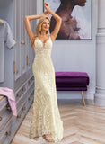 Sherlyn Trumpet/Mermaid V-neck Chapel Train Tulle Lace Wedding Dress UKP0016985