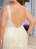 Sherlyn Trumpet/Mermaid V-neck Chapel Train Tulle Lace Wedding Dress UKP0016985