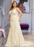 Sherlyn Trumpet/Mermaid V-neck Chapel Train Tulle Lace Wedding Dress UKP0016985